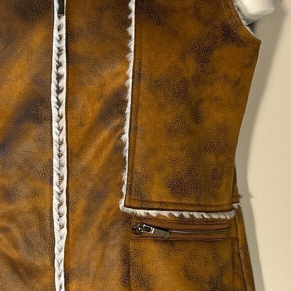 Wooly Bully Wear SZM Brown distressed suede vest sherpa lined boho western retro - Picture 4 of 8